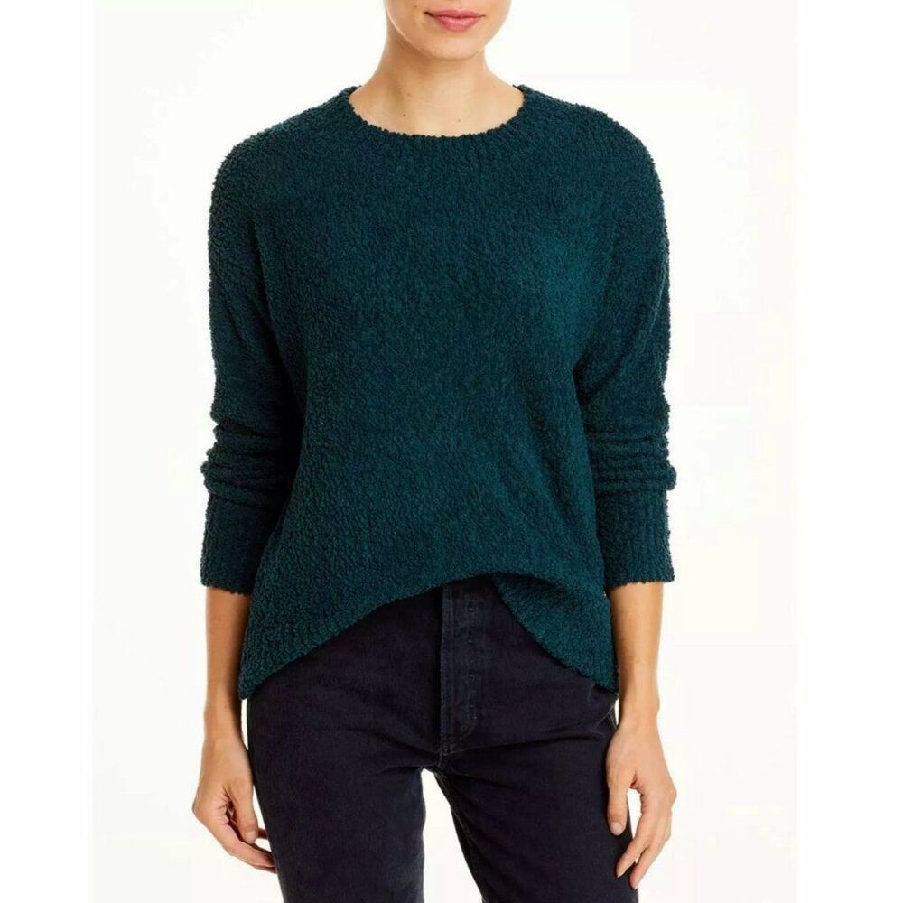 SANCTUARY Plush Teddy Sweater L Jade Green Pullover Crew Volume Sleeve